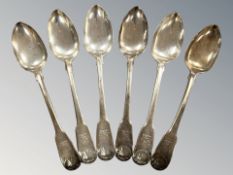 A set of six George III silver table spoons, Thomas Watson, Newcastle 1819, length 22cm.