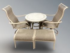 A stone effect garden circular patio table, diameter 75 cm,