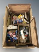 A quantity of sewing and haberdashery items, two Victorian table boxes.