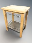 A modern butcher's block table,