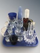 A group of Scandinavian glass vases, paperweight, set of six drinking glasses, bowls, etc.