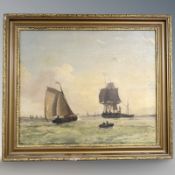 Continental School (20th Century) : Shipping of a harbour in choppy waters, oil on canvas,