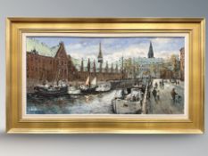 Danish School : Boats in a dock, oil on canvas, 83 cm x 41 cm.
