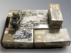 Five Corgi Classics die cast military vehicles, and a further unboxed Corgi tank transporter.