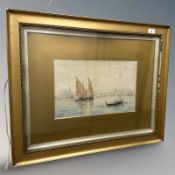 F A Dundas : Fishing Boats and a Gondola on The Grand Canal, Venice, watercolour,