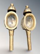 A pair of brass carriage lamps, length 45 cm.