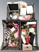 A group of silk scarves, modern jewellery boxes, Chanel No.