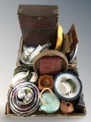 A quantity of Spanish and other pottery bowls, cloisonne trinket boxes,