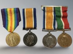 A pair of WW I medals including the Mercantile marine medal awarded to Ernest Angus,