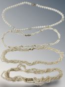 Four pearl necklaces