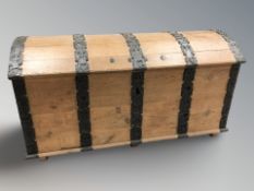 A 19th century oak and metal bound dome top blanket chest, 153 cm x 70 cm x 78 cm.