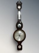 A 19th century rosewood banjo barometer with silvered dial, by Stebbing & Co.