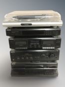 A Lenco turntable and a group of Sony separates including FM-AM tuner ST-SE200,
