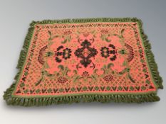 An Afghan Suzani style tasseled throw, 214 cm x 162 cm.