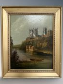 British School (Late 19th / Early 20th Century) : Durham Cathedral viewed from the river,