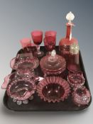 A group of Victorian cranberry glass.