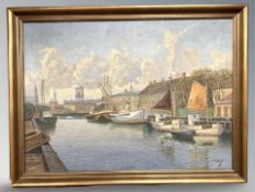 Danish School : Boats in a dock, oil on canvas, 97 cm x 70 cm.