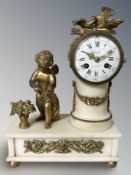 A 19th century French gilt metal and alabaster eight day mantel clock,