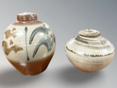 David Frith (1943- ) A glazed stoneware bulbous jar and cover, height 31 cm.