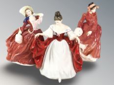 Three Royal Doulton figures 'Autumn Breezes' HN1934, 'Louise' HN3207 and 'Sara' HN2265.