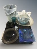 A group of Scandinavian glass items including fruit bowl, shallow dishes, paperweight, etc.