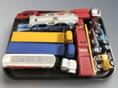 A group of Corgi and Corgi Major die cast flatbed lorries, trailers, Mack truck, etc.
