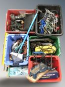 A large quantity of power tools, hardware, spirit levels, pressure washer, climbing equipment etc.