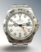 A gent's stainless steel Rolex Explorer II automatic centre seconds calendar wristwatch, ref.
