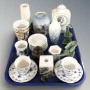 A group of Royal Copenhagen and Bing & Grondahl porcelain vases, tea cups and saucers,