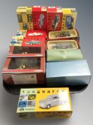 A group of Corgi and Vanguards boxed die cast cars and delivery vans.