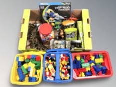 A quantity of LEGO, other toys, hot rod racer modelling set.