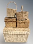 A group of wicker hampers and baskets,