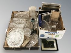 Assorted crystal vases, silver plated photo frames, etc.