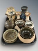 A group of Scandinavian studio pottery items including vases, bowls, bust, etc.