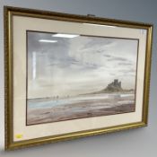 Simon Bull (British, born 1958) : Bamburgh Castle, watercolour, signed to bottom right,