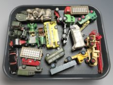 A group of unboxed Corgi and Matchbox die cast vehicles including military vehicles, classic cars,