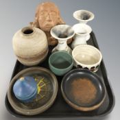 A group of Scandinavian studio pottery bowls and vessels, bust, etc.