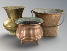 An Eastern embossed brass flared rim vase, height 36 cm,