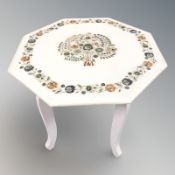 A reproduction pietra dura marble and semi-precious stone inlaid occasional table,