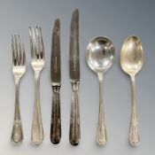 An Elizabeth II silver six-place silver table service of cutlery, Walker & Hall, Sheffield 1972,