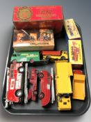 A group of Matchbox and Dinky die cast fire engines, trucks, Models of Yesteryear fire engine, etc.
