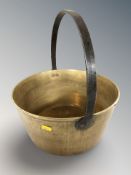 A brass and steel handled jam pan, diameter 34 cm.