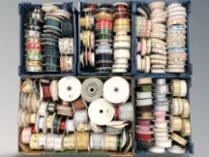 A large quantity of haberdasher's ribbons in various lengths, designs and colours.