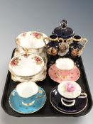 A West German cobalt blue porcelain jar and cover, similar pair of vases,