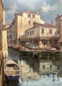 Primo RE (Italian, born 1930) Venetian Canal Study, oil on canvas, signed at bottom right,