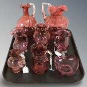 A group of Victorian cranberry glass.