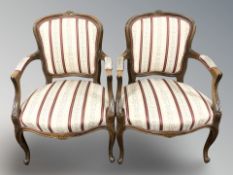A pair of continental carved beech salon chairs.