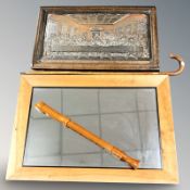 A copper finished relief panel depicting the last supper in oak frame, 73 cm x 43 cm,