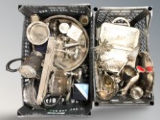 Assorted silver plated wares including dishes and covers, cockerel placemat holders, tea set, etc.