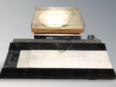 A Bang & Olufsen Beogram 1202 turntable, Beomaster 1600 and a Beocentre 9300, with leads,